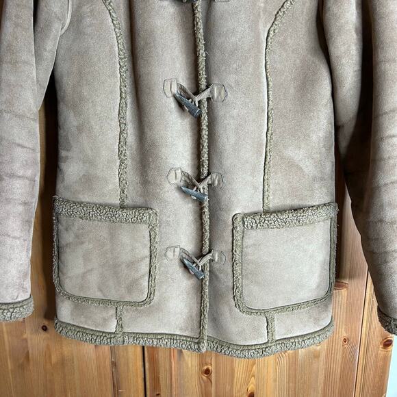 Vintage L.L. Bean Sherpa Lined Suede Toggle Coat Women’s Small Hooded Brown Barn - Picture 6 of 10
